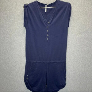 Michael Stars Oversized Rolled Sleeve Navy Blue Button Front Shorts Romper